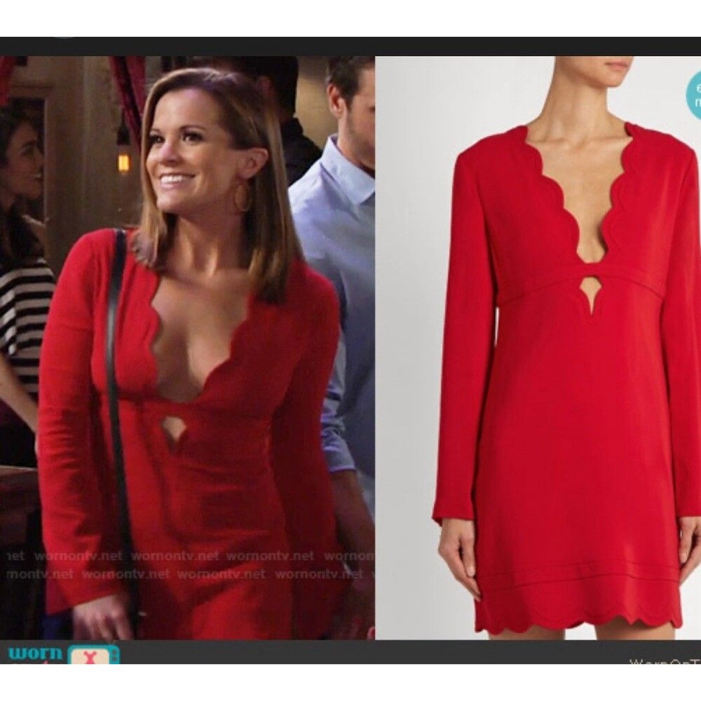 ALC Red Scallop Eva V-Neck Mini Dress Size 4 Designer Special Occasion Sexy